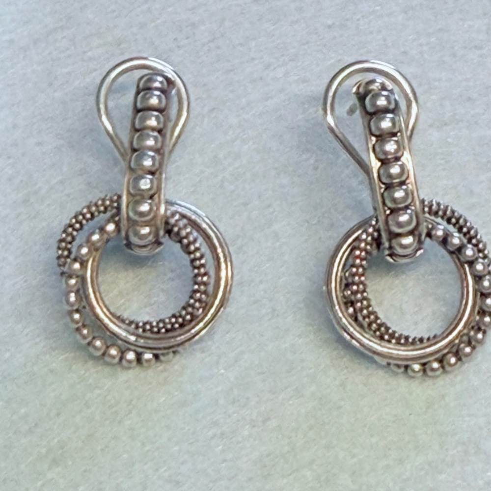 LAGOS 925 Silver Beaded Hoop Earrings